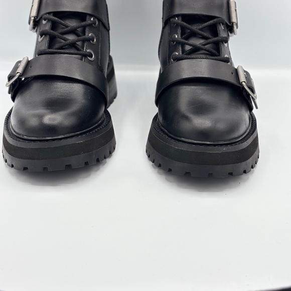 Dolce Vita Black Combat Boots Size 7 Lug Sole Buckle Leather Zip - Picture 6 of 15